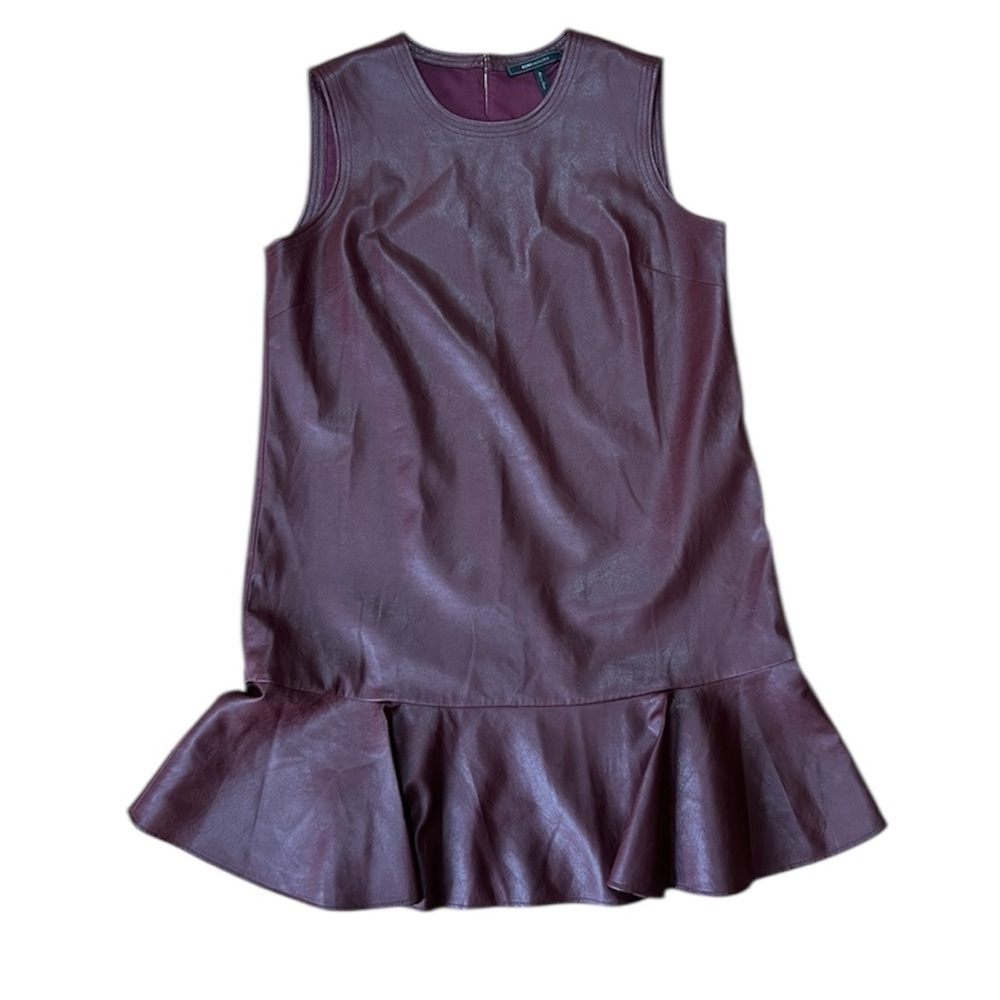 NWT BCBGMaxAzria Sheridan Faux Leather Flounced Dress in Royal Port Sz L - Picture 2 of 9